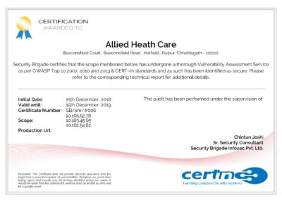 CERT-In Empanelled Security Audit Certificate